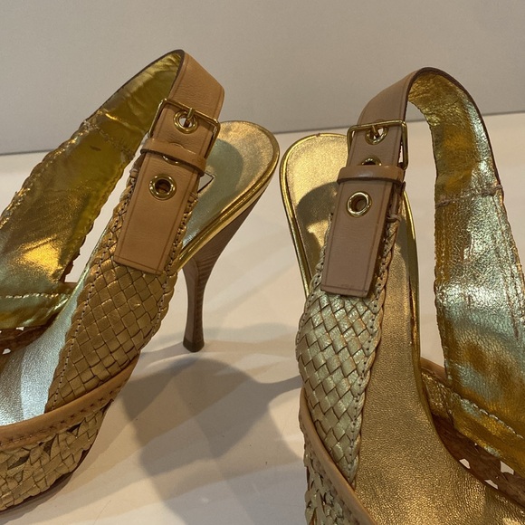Miu Miu Gold Metallic Braided Leather Open Toe Slingback Sandals Size 37.5 EUC - Picture 4 of 15